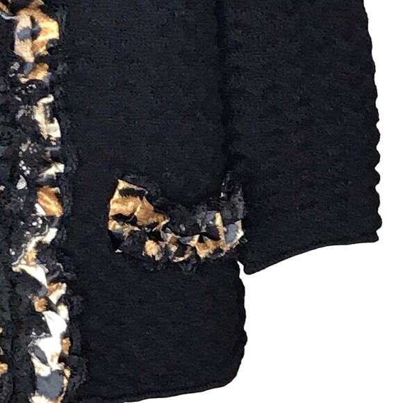 Chico’s Size Medium(8) Black Chevron Textured Knit Cardigan-Lace & Leopard Trim - Picture 4 of 14